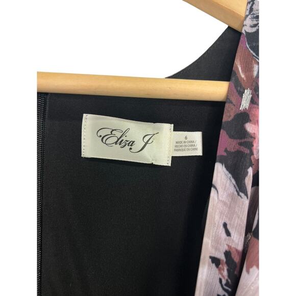 Eliza J Dress Womens 6 Black Pink Floral Maxi Wrap Chiffon Metallic Wimsigoth - Picture 4 of 16